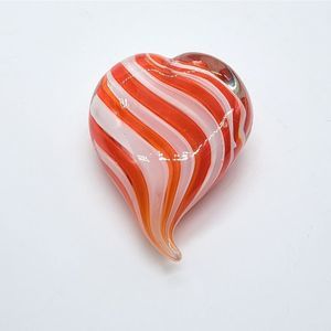 Red and White Art Glass Heart Paperweight MB
